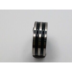 Mens Alloy Stainless Steel Silver And Black Double Stripe Ring Band U.S Size 8.5